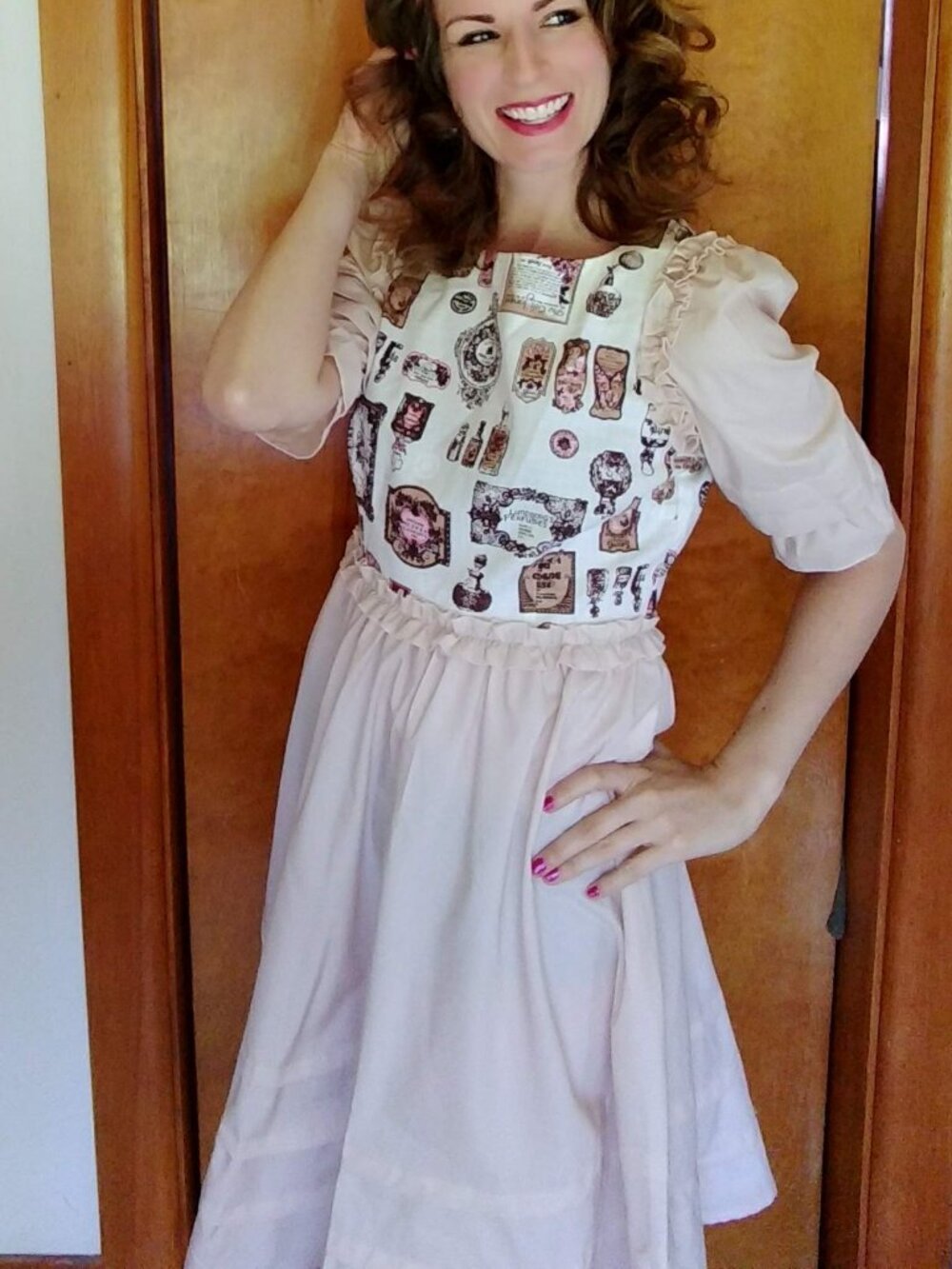 Pink Ruffle Babydoll Dress with Patterned Bodice
